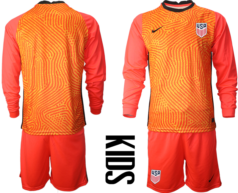 Youth 2020-2021 Season National team United States goalkeeper Long sleeve red Soccer Jersey